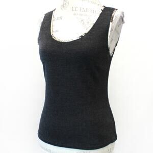 Alberto Makali animal print trim grey blouse top tank camisole Small